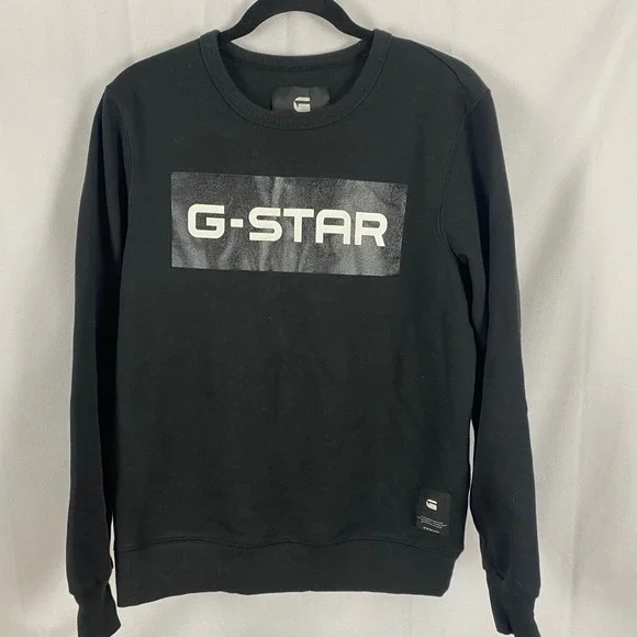 G-Star Raw Black Graphic Logo Box Crewneck Sweatshirt Medium D12796-K007-990 - Picture 1 of 9